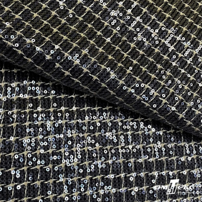 Ткань костюмная с пайетками, 100%полиэстр, 460+/-10 гр/м2, 150см #309 - цв. чёрный - купить в Армавире. Цена 1 203.93 руб.