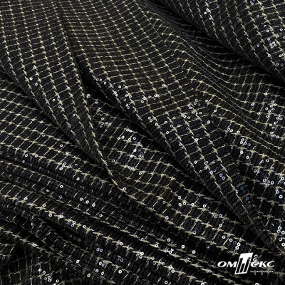 Ткань костюмная с пайетками, 100%полиэстр, 460+/-10 гр/м2, 150см #309 - цв. чёрный - купить в Армавире. Цена 1 203.93 руб.