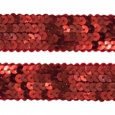 Тесьма с пайетками 3, шир. 20 мм/уп. 25+/-1 м, цвет красный - купить в Армавире. Цена: 778.19 руб.