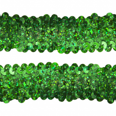 Тесьма с пайетками D4, шир. 30 мм/уп. 25+/-1 м, цвет зелёный - купить в Армавире. Цена: 1 087.39 руб.