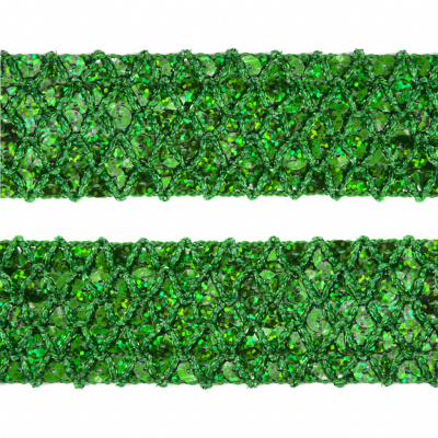 Тесьма с пайетками D4, шир. 35 мм/уп. 25+/-1 м, цвет зелёный - купить в Армавире. Цена: 1 308.30 руб.