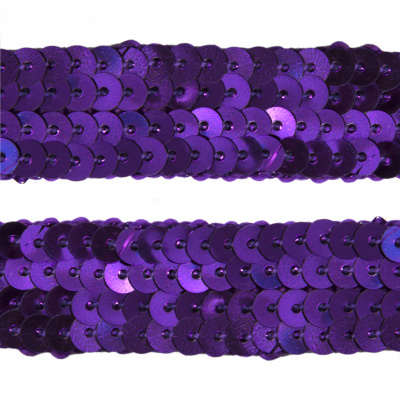 Тесьма с пайетками 12, шир. 20 мм/уп. 25+/-1 м, цвет фиолет - купить в Армавире. Цена: 778.19 руб.