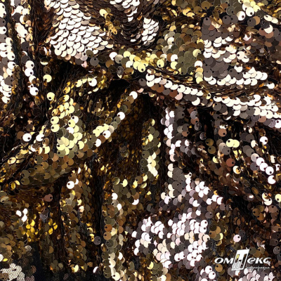 Трикотажное полотно, Сетка с пайетками, шир.130 см, #315, цв.-бронза/золото - купить в Армавире. Цена 693.39 руб.
