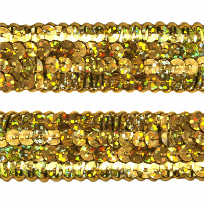 Тесьма с пайетками D16, шир. 20 мм/уп. 25+/-1 м, цвет золото - купить в Армавире. Цена: 786.13 руб.